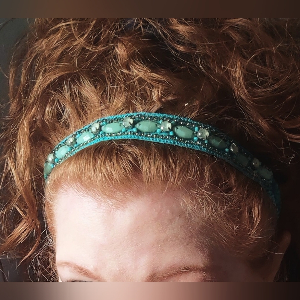 Beaded Turquoise Sparkling Crystal Woven Headband